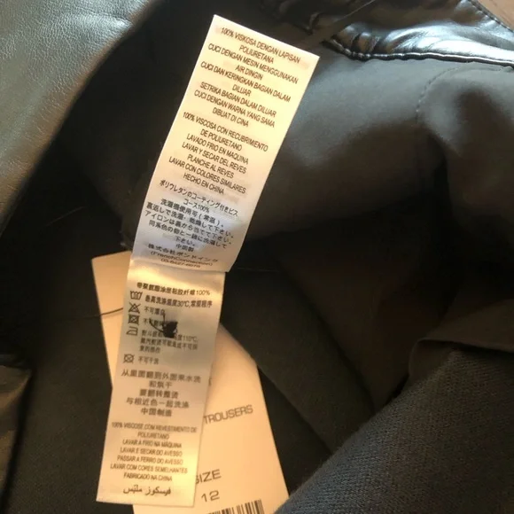 French Connection Wide Leg Trousers Faux Leather Black "Crolenda" Style Size 12 - Picture 12 of 14